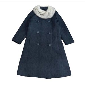 Vintage Sycamore Womens Gray Wool With Mink Collar Pea Coat Luxury Designer Sz L